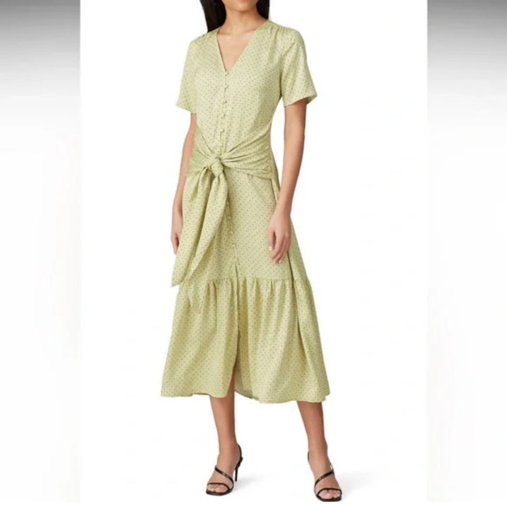 Women’s Midi Length Dress, Tie Front. Citron Dot Tie Waist Dress by Love Whit